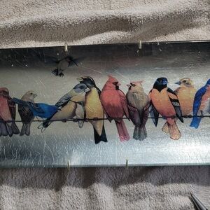 Glass Decorative Platter, Fool with Colorful Birds on a Wire
